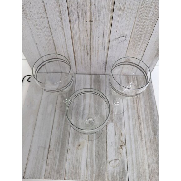 Wine Goblets Champagne Glasses 6 7/8" Stemmed Set of 3 Silver Bands - Picture 4 of 5